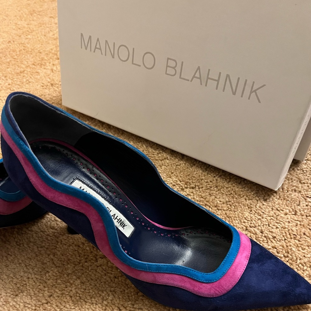 Rare blue & pink suede Manolo Blahnik.Only worn a few times. In great condition